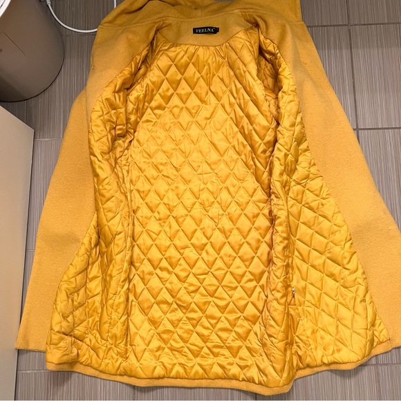 Mustard Yellow Winter Coat warm hooded hood small s cozy pockets gold golden - Picture 10 of 16